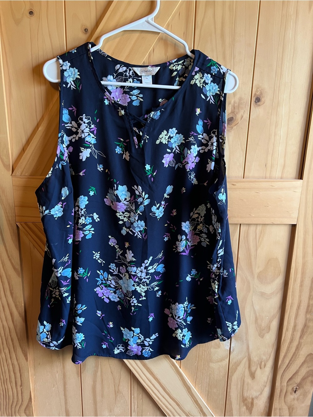 CJ Banks Navy Floral Sleeveless Blouse Lightweight Summer Career Office Spring